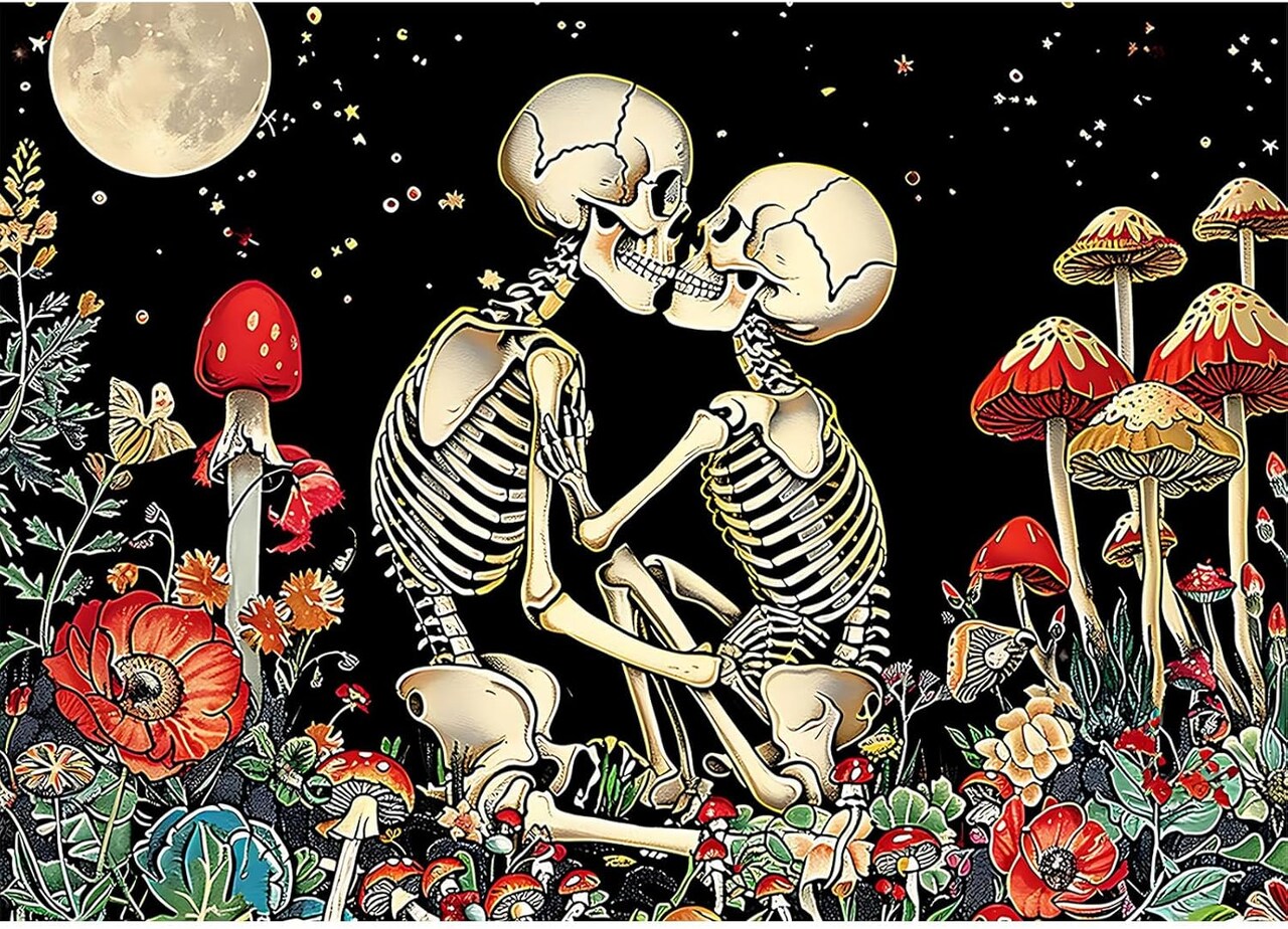 Skeleton Diamond Art Kits for Adults, 5D Full Drill Skull Halloween Diamond Painting Dots Gem Art, Adult Crafts Kits Fun DIY Crafts, Wall Decor for Home Office 12x16in, Mushroom